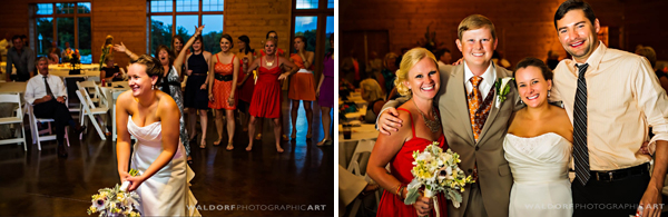 Bouquet toss at Tennessee wedding. Photo courtesy of Waldorf Photographic Art | The Pink Bride® www.thepinkbride.com