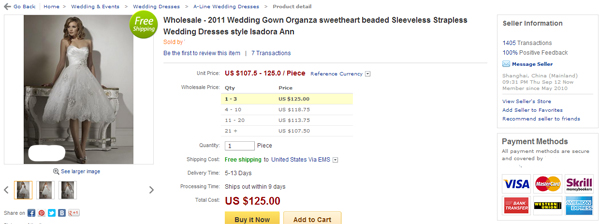 {Why You Shouldn’t Order Your Wedding Dress from China} || The Pink Bride www.thepinkbride.com || Image of screen capture while surfing web for counterfeit gowns. || #tennessee #wedding #weddingdress #chinesegown