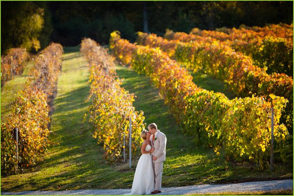 Newlyweds embrace next to vineyards, photographed by Christen Jones Photography | The Pink Bride {10 Steps to Long-Distance Wedding Planning}