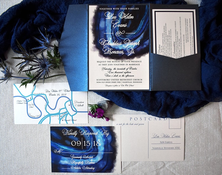 Black & Blue Geode Wedding Invitation | 5 Ways to Incorporate What He Wants on Your Wedding Day | Fanciful Ink | The Pink Bride® www.thepinkbride.com
