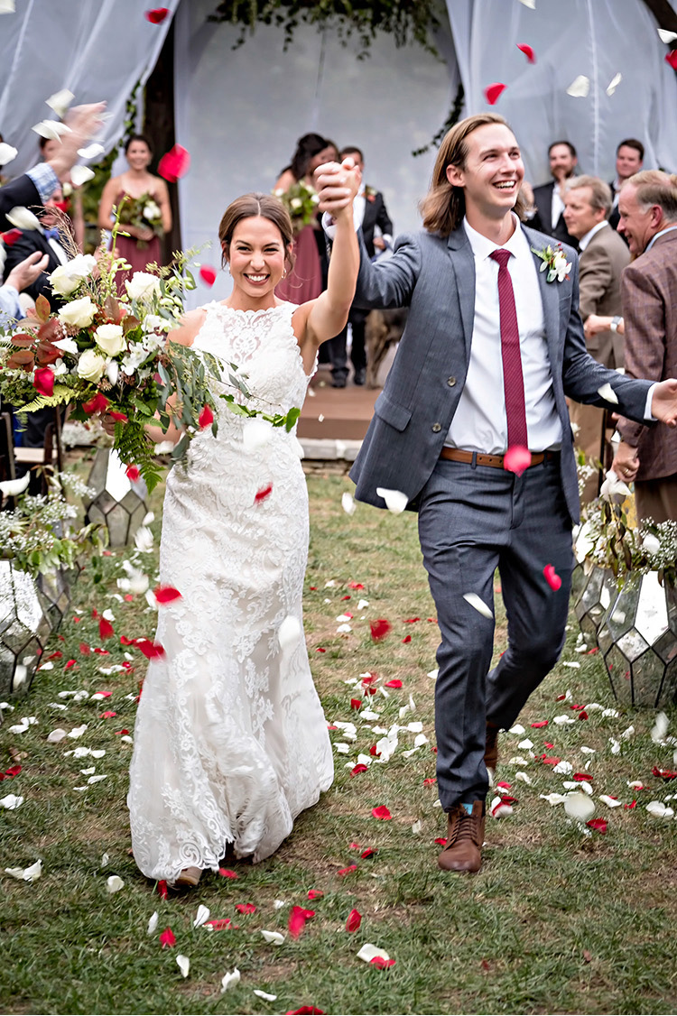 Red & White Rose Petal Toss Wedding Exit | The Ultimate Wedding Ceremony Planning Guide | Waldorf Photographic Art | The Pink Bride® www.thepinkbride.com